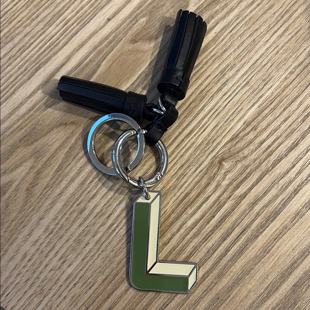 Lancel Green and Cream Letter L Keychain
